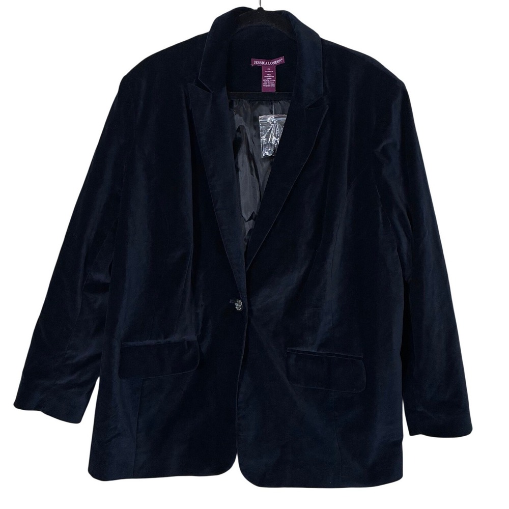 Jessica London Blue Velvet Blazer Jacket 20W Plus‎ Goth Dark Academia Whimsigoth